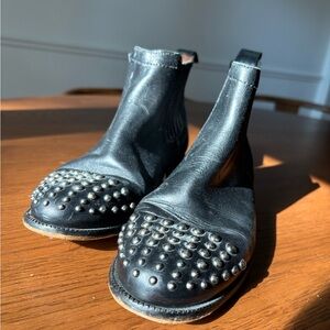 Black Studded Leather Ankle Boots